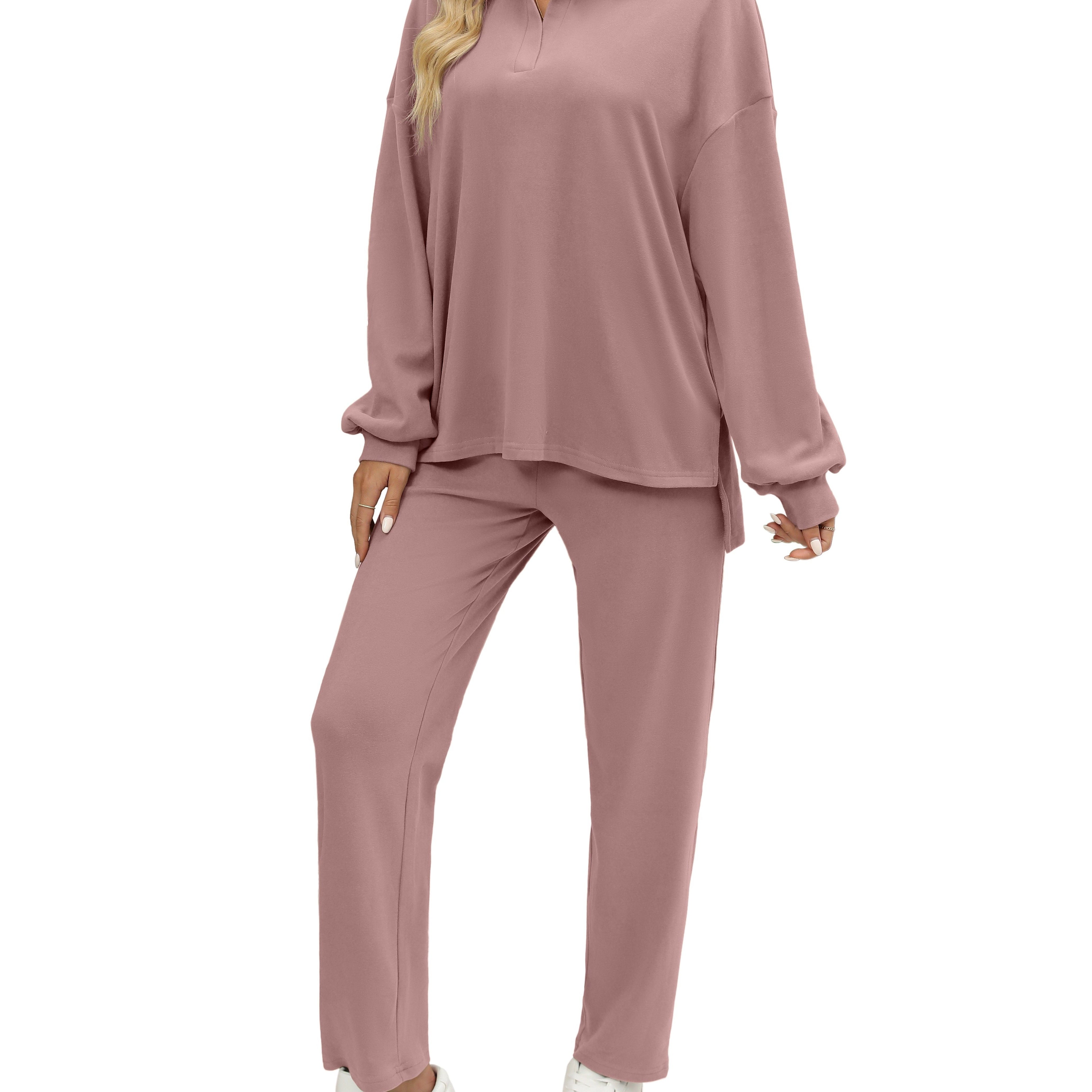 Two Pieces Outfits For Women Oversized Side Slit Sweatshirts&Comfortable Long Pants Sweatsuits