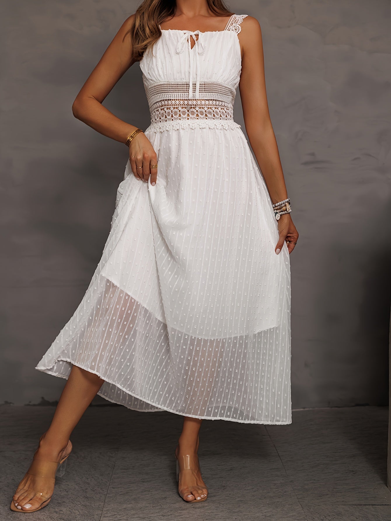 Elegant Lace Splicing Wide Strap A-Line Dress - Sleeveless Spring & Summer Dresses for Women - Stylish, Chic, and Comfortable Clothing for Ladies