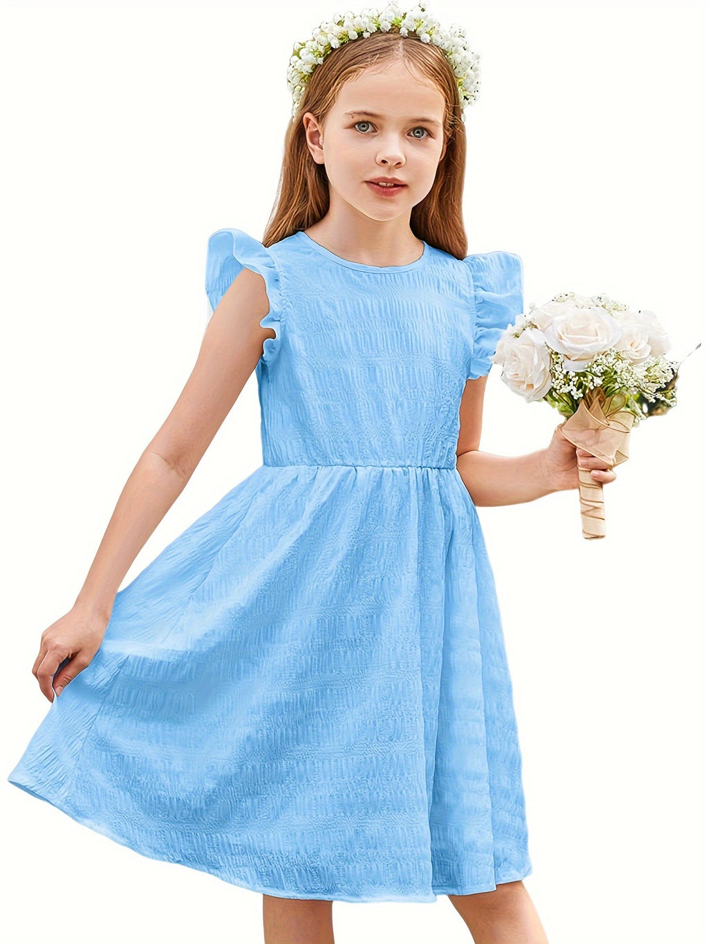 Girls Dress Casual Ruffle Sleeveless A Line Summer Dresses With Pockets 4-12 Years