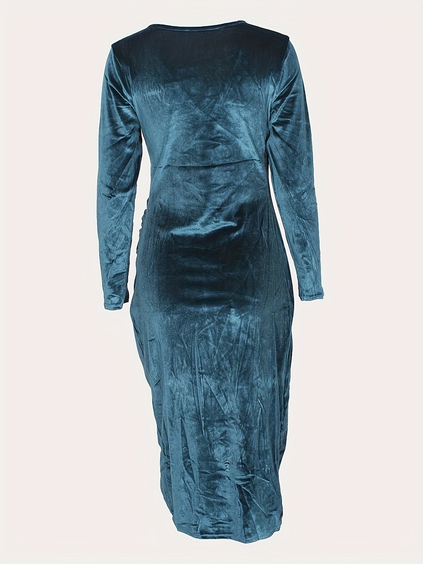 Surplice Neck Solid Dress, Elegant Long Sleeve Bodycon Party Dress, Women's Clothing
