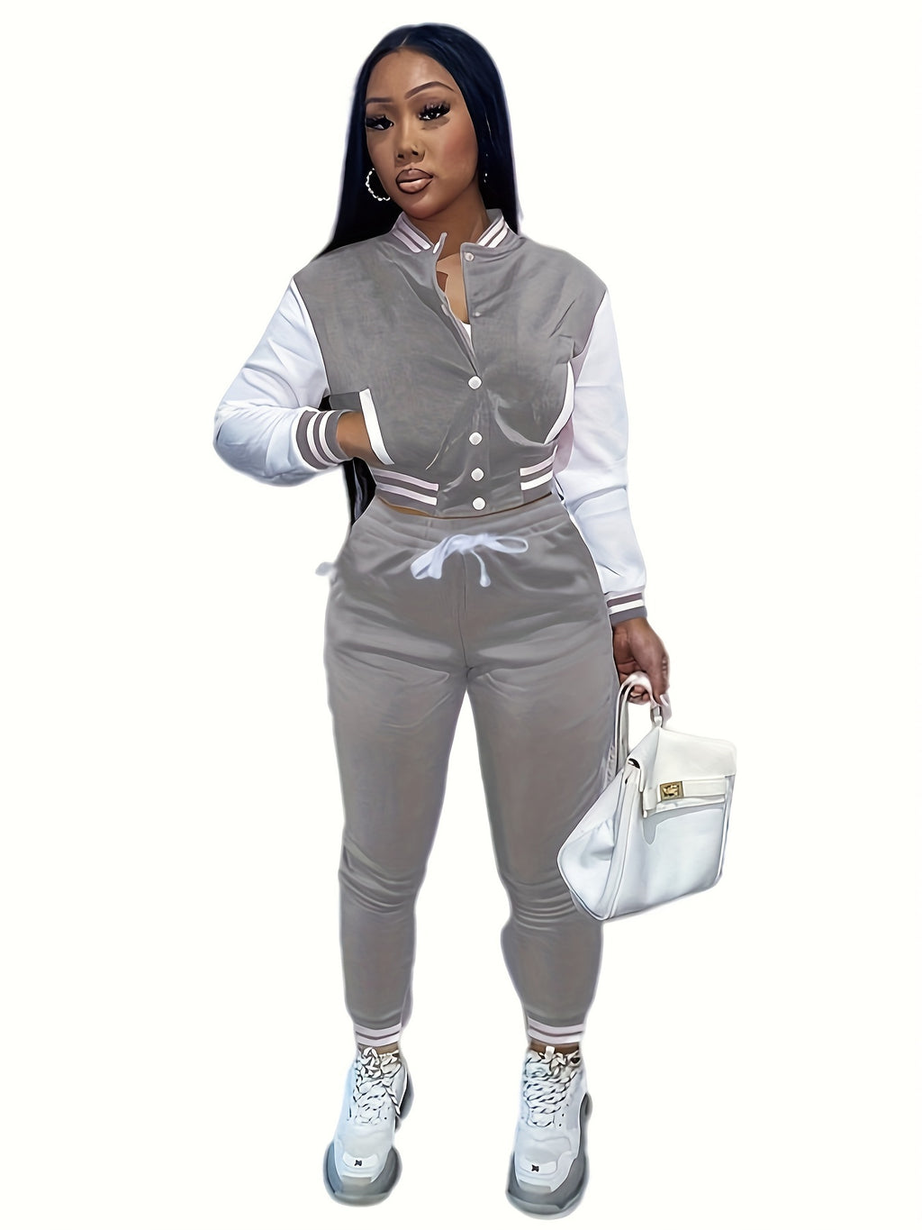 European And Trendy Women'S Patchwork Jacket with Single-Breasted Baseball Suit, a Two-Piece Outfit