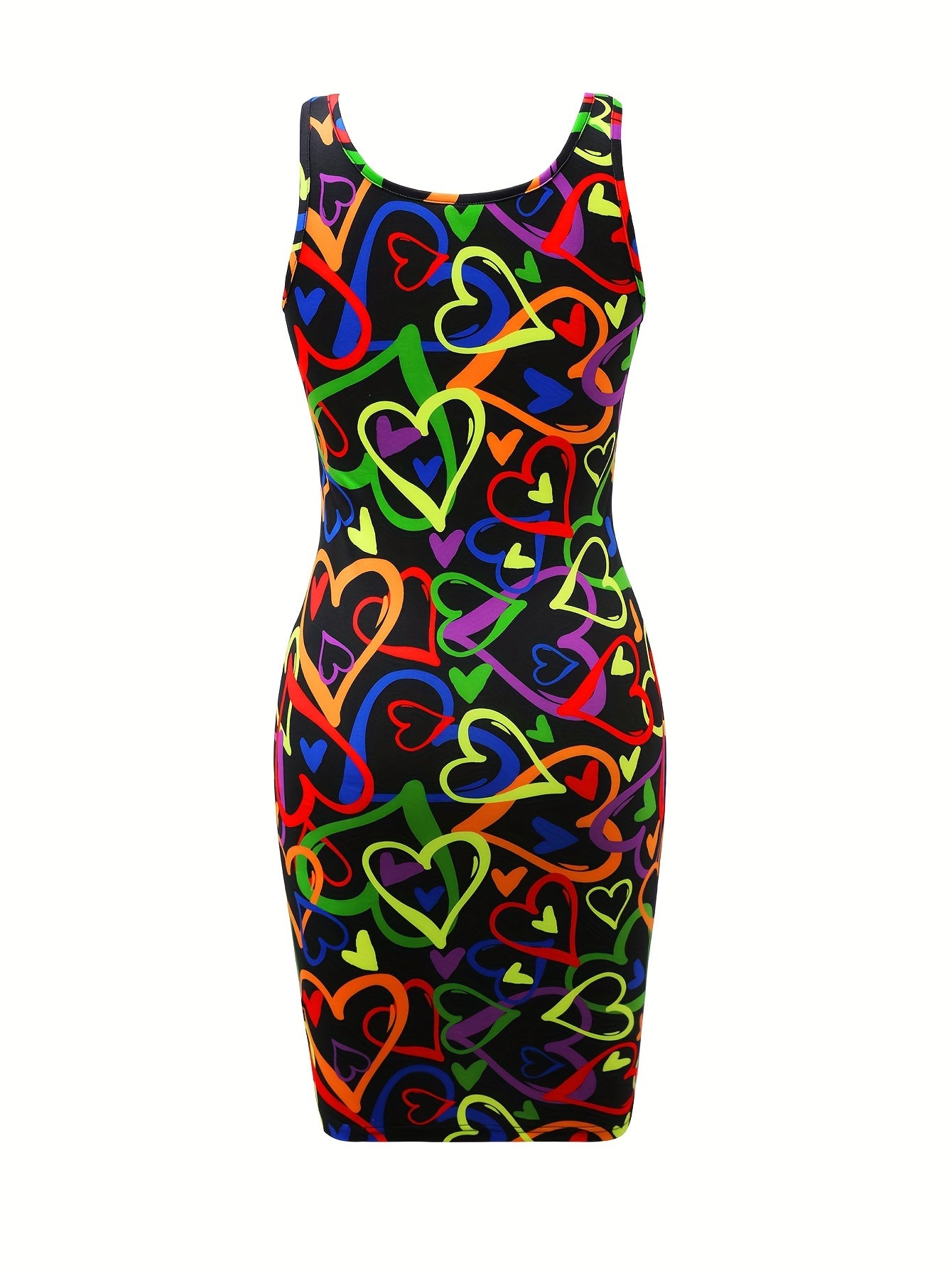 Women'S Off-Shoulder Bodycon Dress | Colorful Heart Pattern | Sleeveless, Stretchy Polyester Blend | Machine Washable | Spring/Summer Fashion | Vibrant Red & Green Design, Cute Dresses