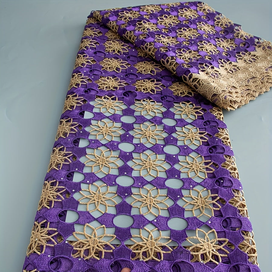 5 Yards/Piece African Nigerian Water-Solvable Guipure Lace Fabric with Rhinestone Embellishments - Pre-Cut Hand-Sewing Wedding Dress Making Supplies, Prom Party Dresses (Suitable for Women's Dresses)