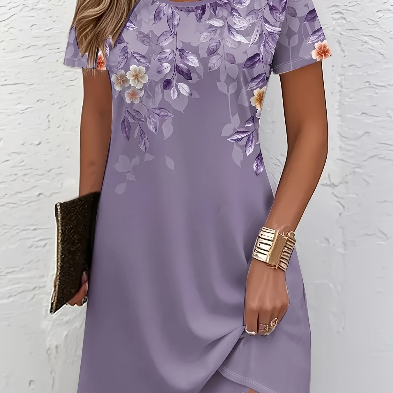Floral Print Lightweight Polyester A-Line Midi Dress for Women - Short Sleeve, Round Neck, Perfect for Spring/Summer Vacations, Beachwear Ready, Beach Dress, Attractive Skirts for Women, Summer Clothing Promotion for Ladies,
