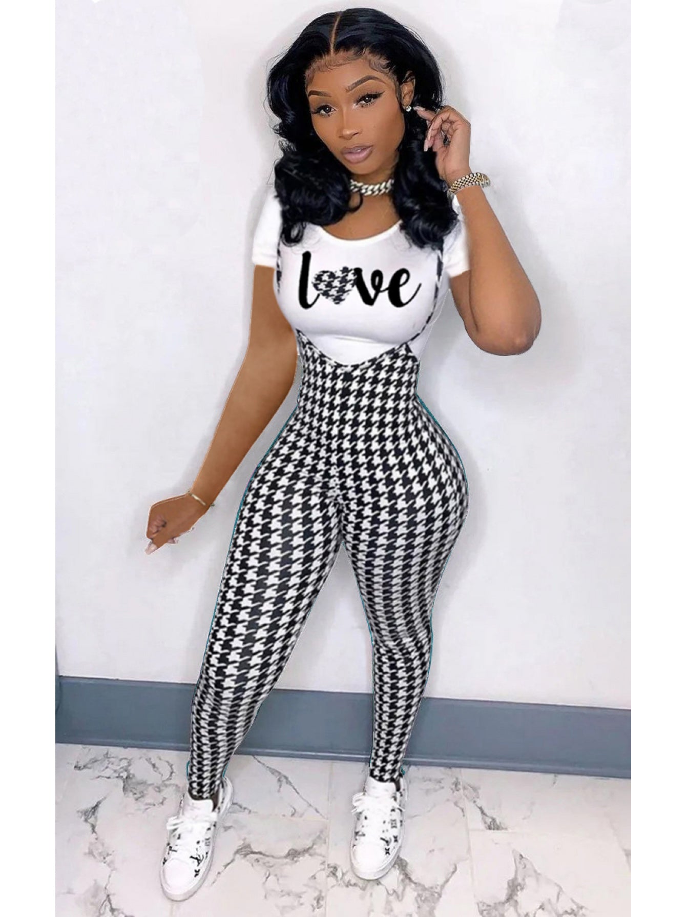Women'S fashion pattern printed short sleeved T-shirt+camisole jumpsuit two-piece set, Jumpsuit for Women, Two Piece Outfits for Women, Casual Wear, Everyday Outfit, Trendy Fashion, Stylish Jumpsuit, Breathable Material, Ligh