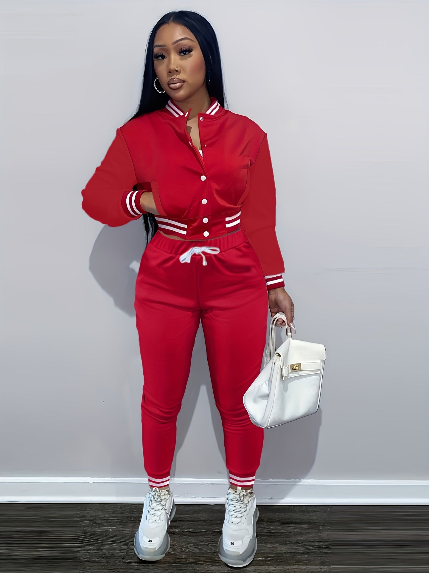 European And Trendy Women'S Patchwork Jacket with Single-Breasted Baseball Suit, a Two-Piece Outfit