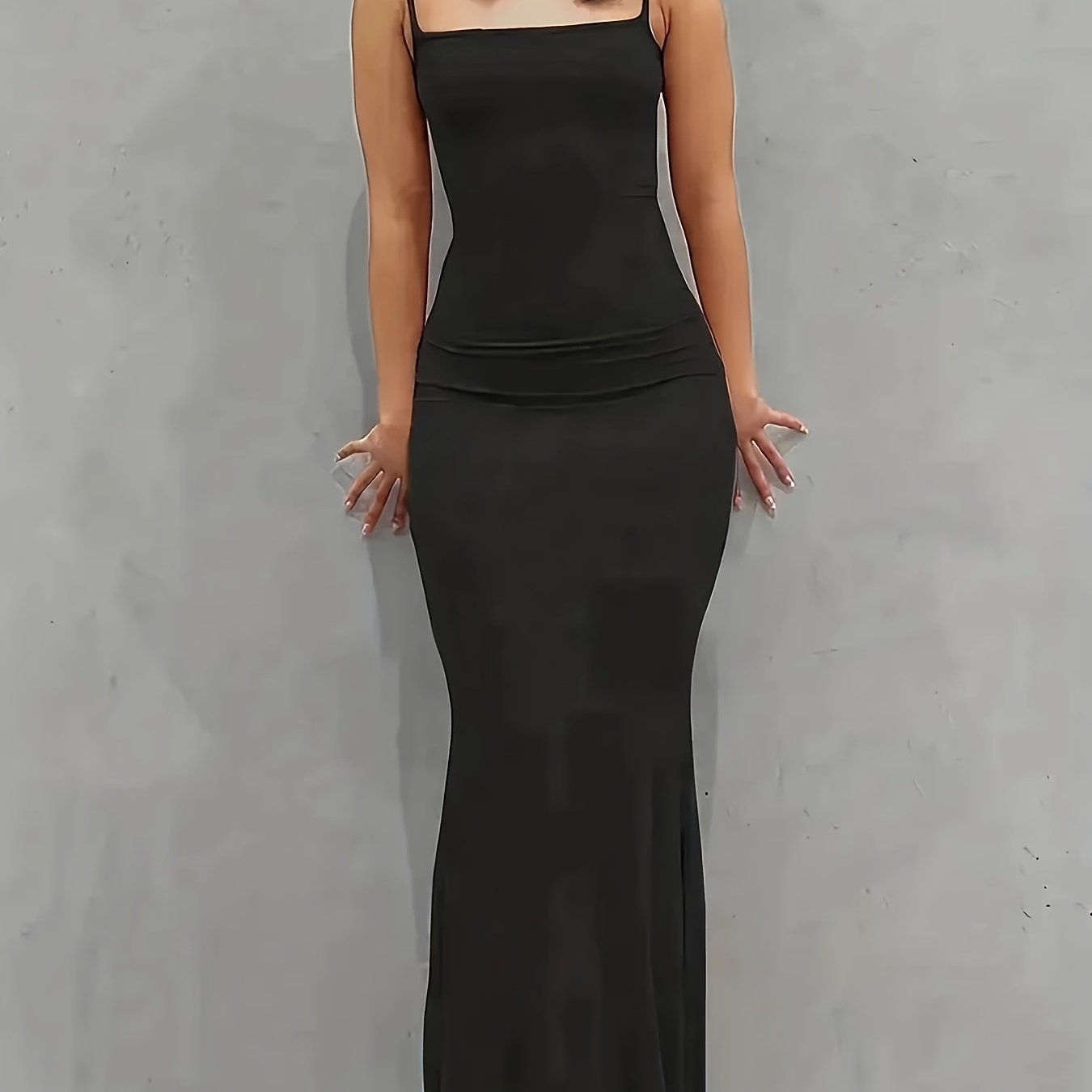 [Elegant Dress] Elegant Bodycon Maxi Mermaid Dress | Solid Slip Lounge Dresses, Scoop Neck, Women's Loungewear & Dresses