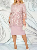 Plus Size Dresses Woman Two-piece Embroidery Floral Elegant Beautiful Party Dress for Formal Occasions Women's Dresses