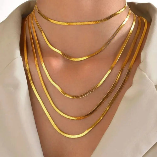 1pc Unisex Snake Chain Choker Necklace Stainless Steel 2/3/4/5mm Gold Color Chain Necklace For Women Jewelry