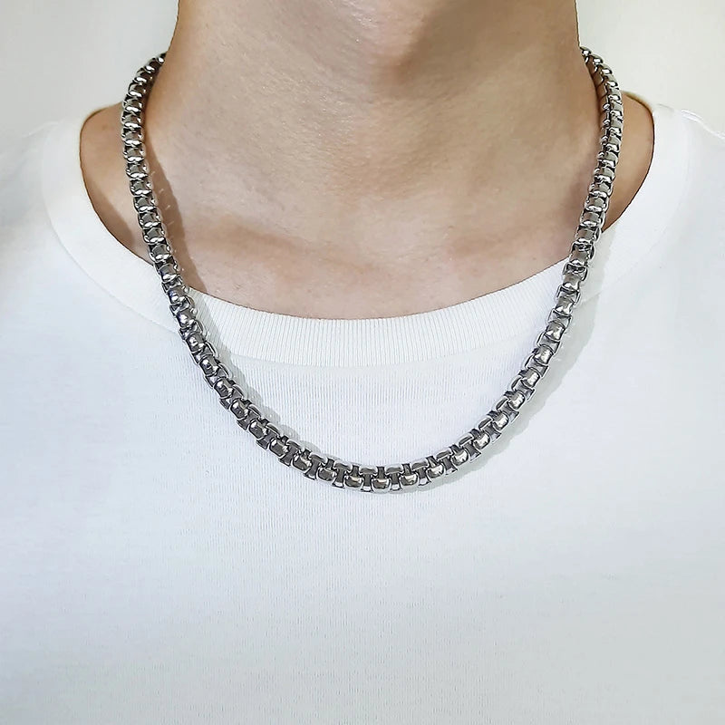 Vnox Simple 3-7mm Wide Square Rolo Round Box Chain Necklaces for Men Women Stainless Steel Jewelry 45/50/55/60/66/70cm Length