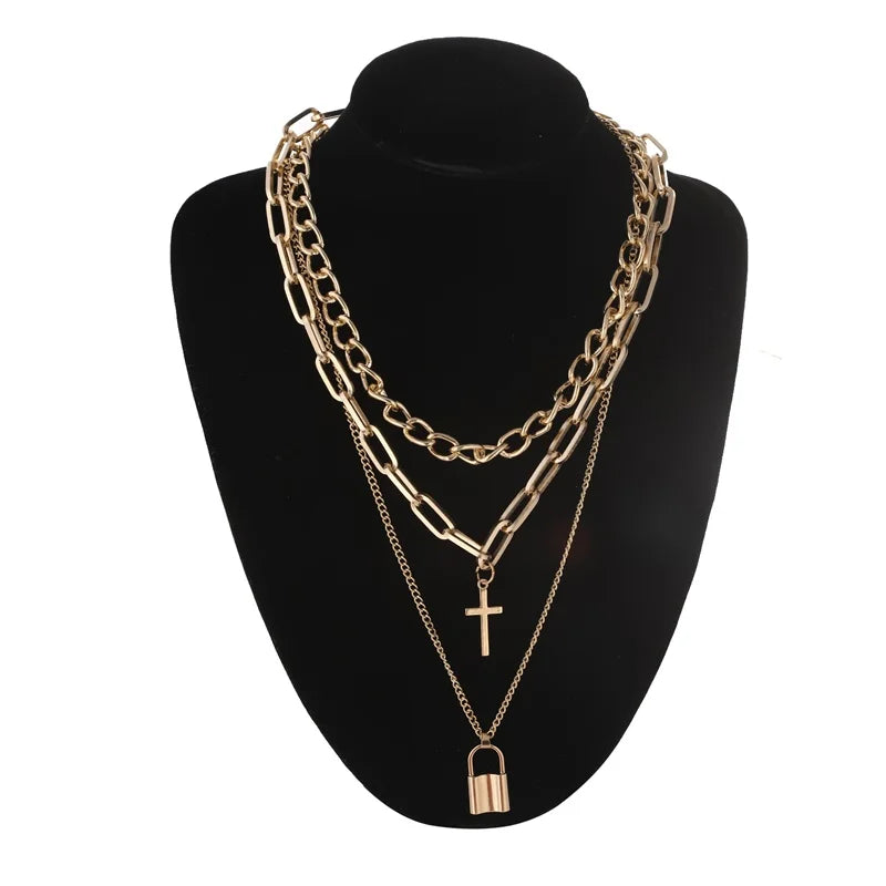 Layered Chain Necklace Cool Lock Goth Accessories Grunge Style Fairy Core Choker 2000s Aesthetic Y2k  Jewelry