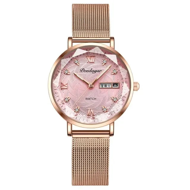 POEDAGAR 3011 Simple Rose Gold Waterproof Luminous Ladies Watch Women Fashion Luxury Stainless Steel Wristwatch Bracelet Watches