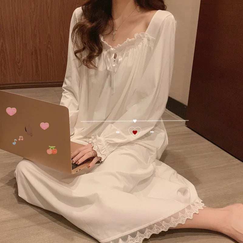 Winter Women's Nightgowns New Long Sleeve Cotton Sleepwear Dress Spring Autumn Night Dress Loose Big Size Woman Sleep Shirts
