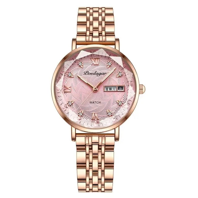 POEDAGAR 3011 Simple Rose Gold Waterproof Luminous Ladies Watch Women Fashion Luxury Stainless Steel Wristwatch Bracelet Watches