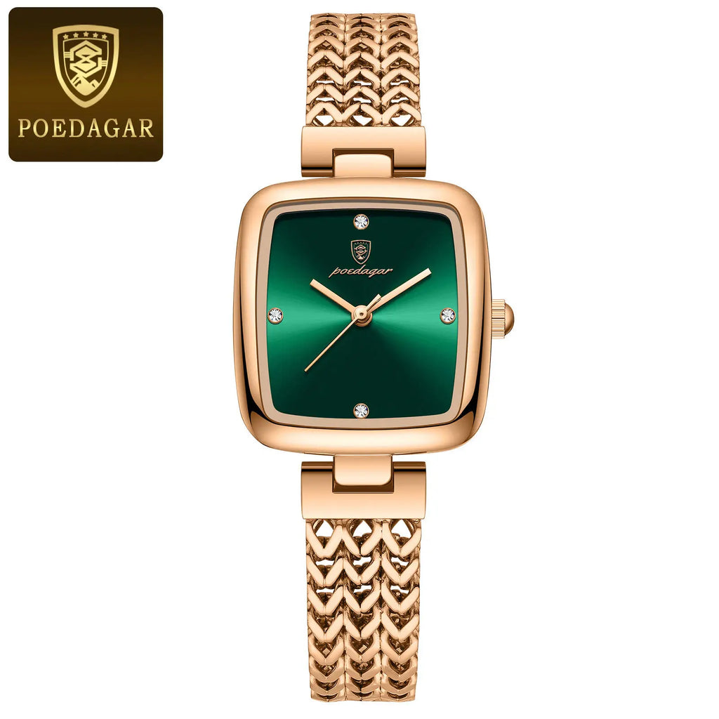 POEDAGAR 768 Rose Gold Steel Quartz Watches for Women Luxury Jewelry Design Waterproof Luminous Ladies Watch