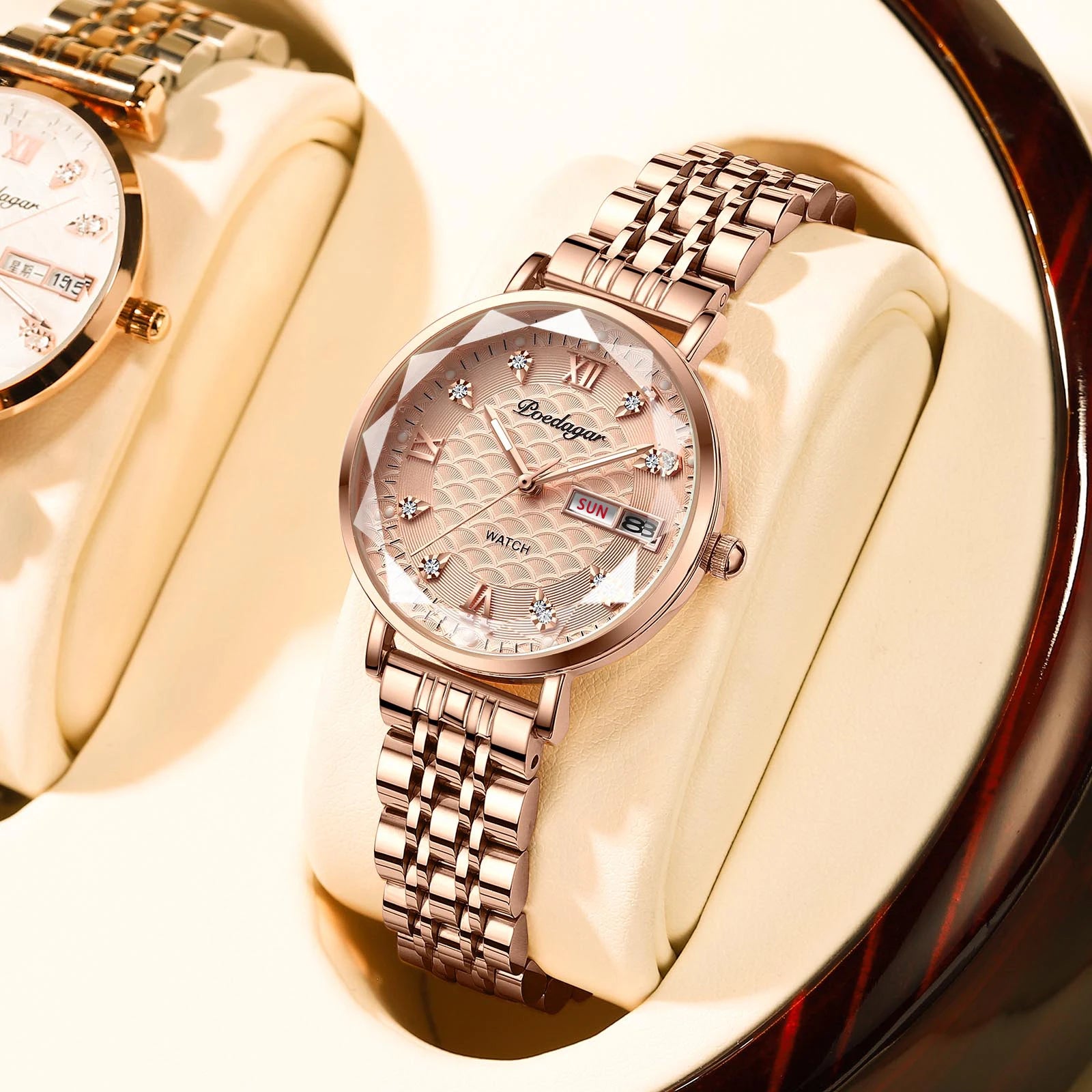 POEDAGAR 3011 Simple Rose Gold Waterproof Luminous Ladies Watch Women Fashion Luxury Stainless Steel Wristwatch Bracelet Watches