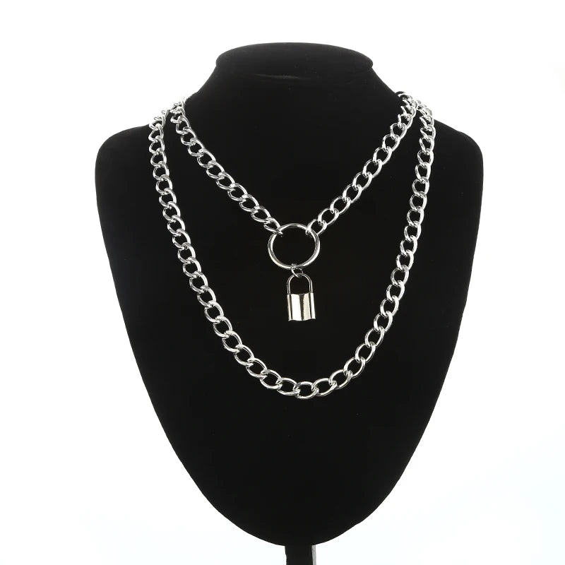 Layered Chain Necklace Cool Lock Goth Accessories Grunge Style Fairy Core Choker 2000s Aesthetic Y2k  Jewelry