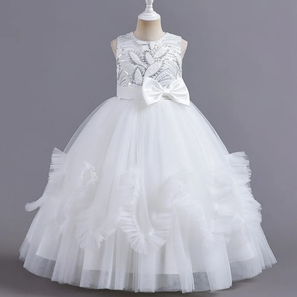 Girls Dress 2022 New Flower Lace Long Princess Dress 4-14 Birthday Communion Party Wedding Dress
