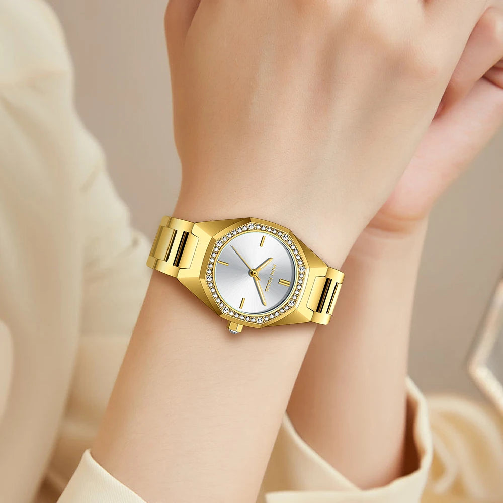 Hot Sale Mini Focus Gold Plating Quartz Woman Watches Jam Tangan Wanita Cheap Wristwatches for Women Pretty Diamond Ladies Watch