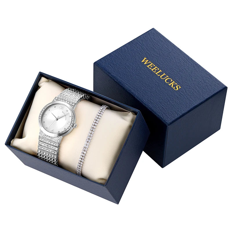 WEELUCKS High Quality Ladies Quartz Watch Bracelet Set Diamond Waterproof Casual Sports Business Ladies Watch Set