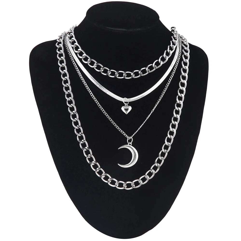 Layered Chain Necklace Cool Lock Goth Accessories Grunge Style Fairy Core Choker 2000s Aesthetic Y2k  Jewelry