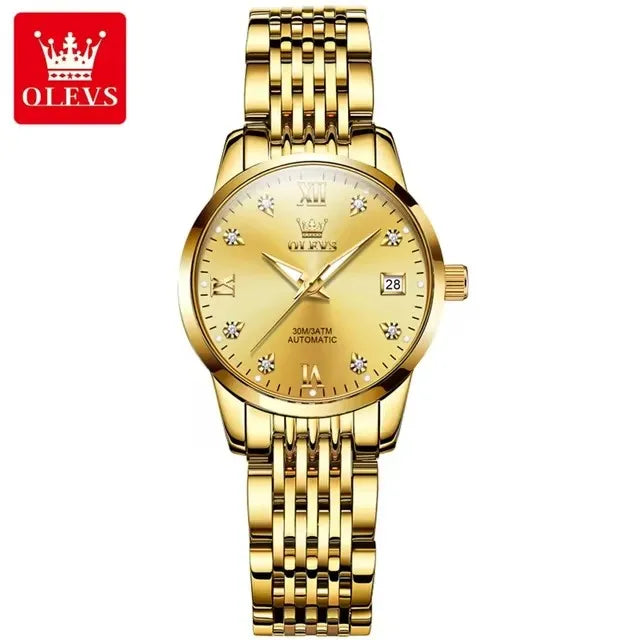 OLEVS 6673 Diamond Dial Mechanical Watch for Women Simple Fashion Classic Calendar Women's Automatic Watch Ladies Watch