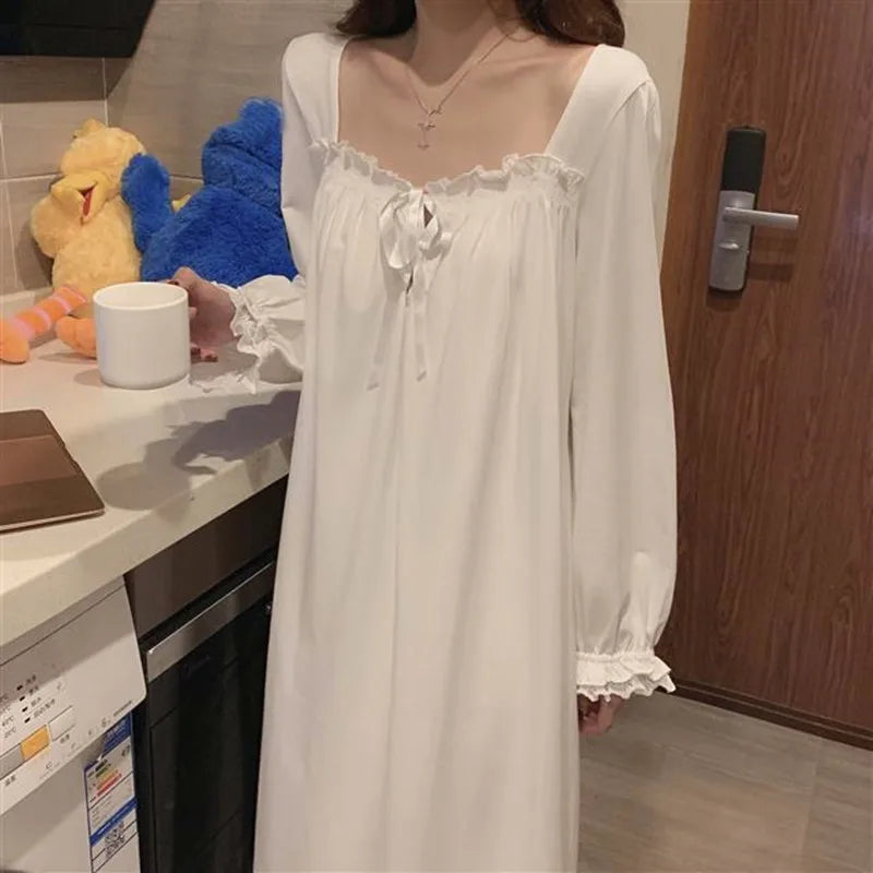 Winter Women's Nightgowns New Long Sleeve Cotton Sleepwear Dress Spring Autumn Night Dress Loose Big Size Woman Sleep Shirts