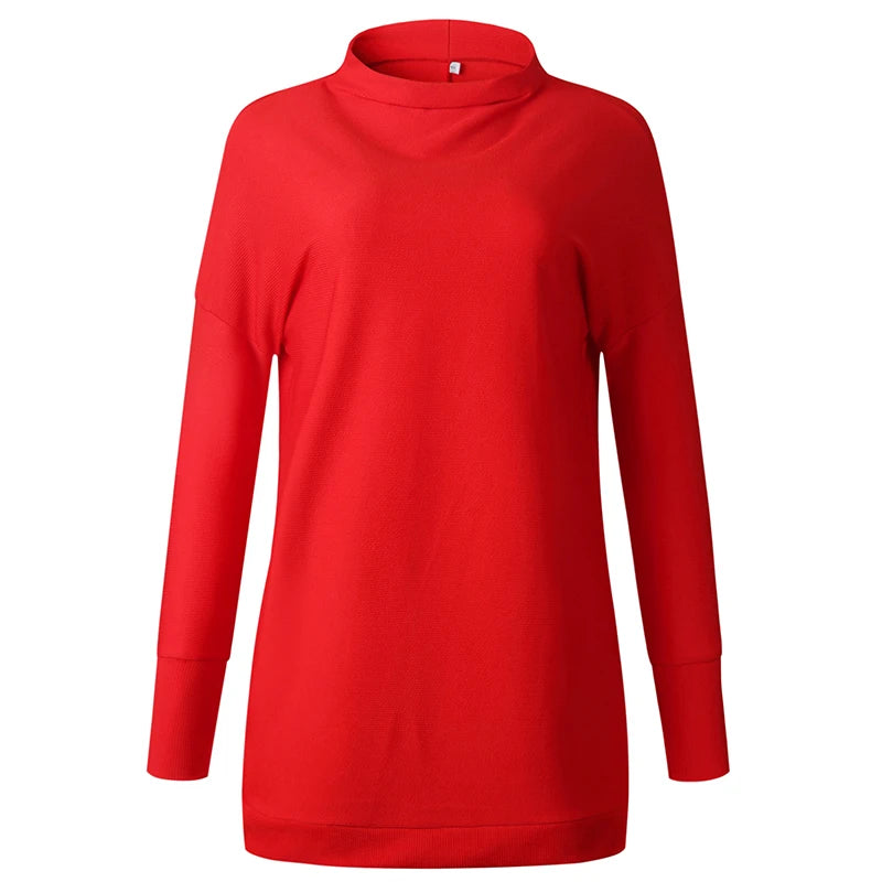 Customizable Turtleneck Loose Winter Dress Women Autumn Long Sleeve Solid Casual Sexy Mini Dress Female T Shirt Dress