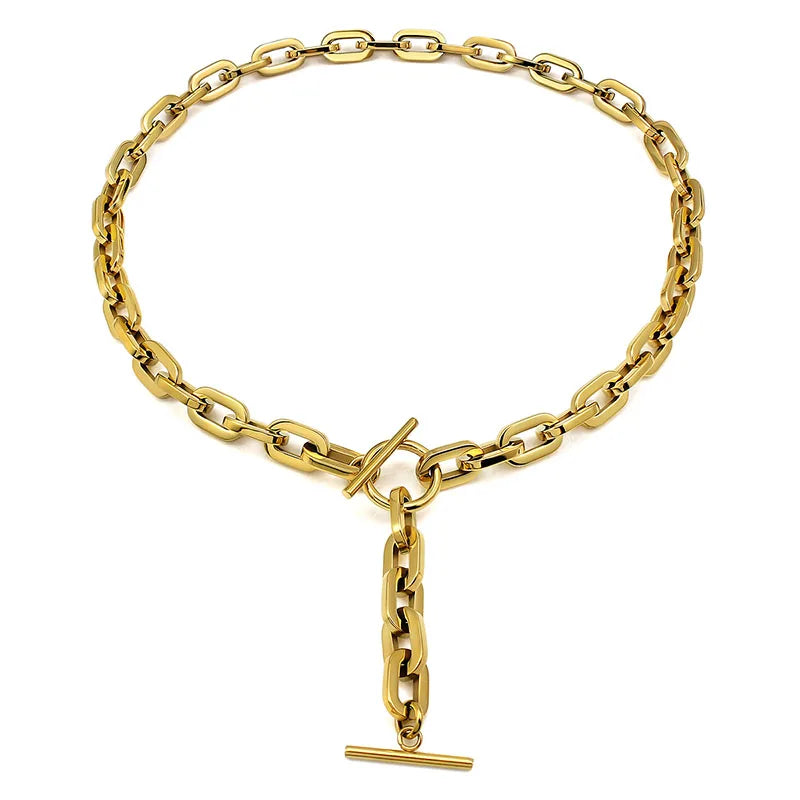 Trendy Oval Round Corner Link Chain Necklaces For Women Men Thick Choker Long Chain Tassel Pendant Charm Handmade Necklace