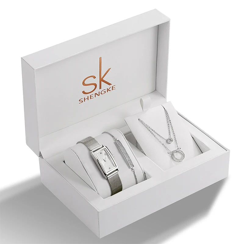 2023 New Shengke Creative Ladies Watch Quartz Luxury  Earrings Necklace SK Watch Women Jewelry Set Gift Fashion Reloj Mujer