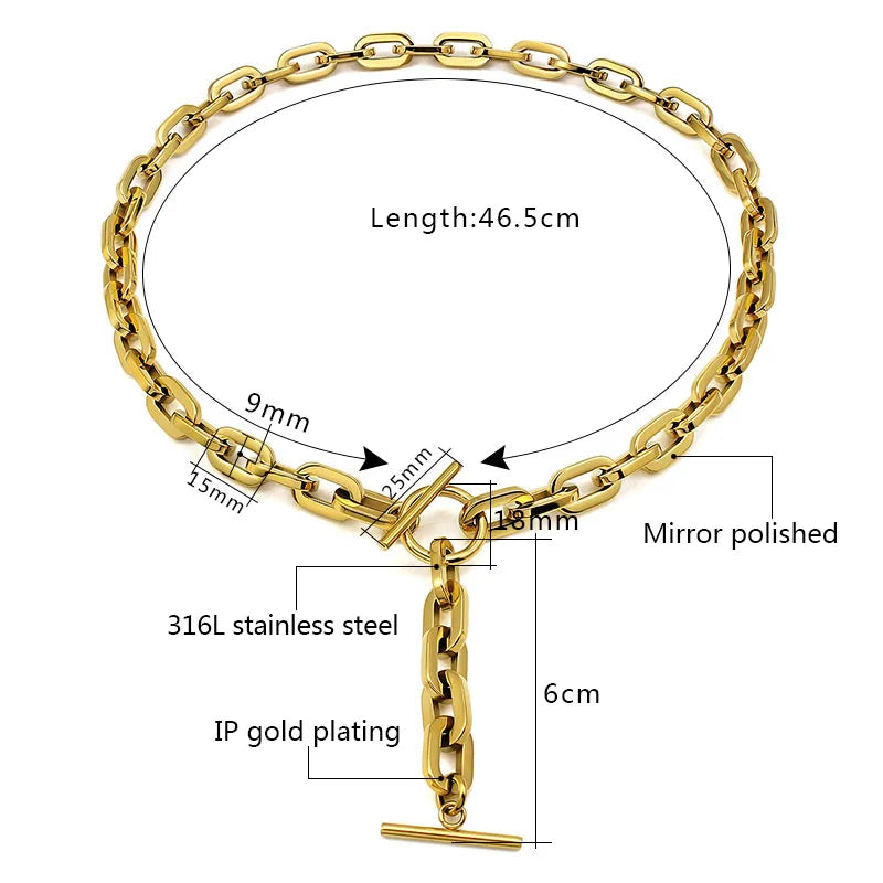 Trendy Oval Round Corner Link Chain Necklaces For Women Men Thick Choker Long Chain Tassel Pendant Charm Handmade Necklace