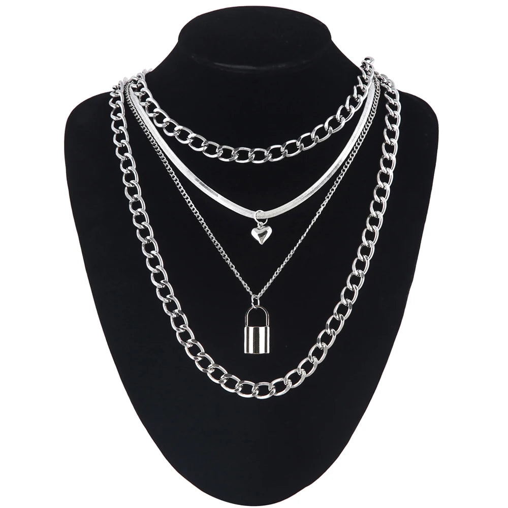 Layered Chain Necklace Cool Lock Goth Accessories Grunge Style Fairy Core Choker 2000s Aesthetic Y2k  Jewelry