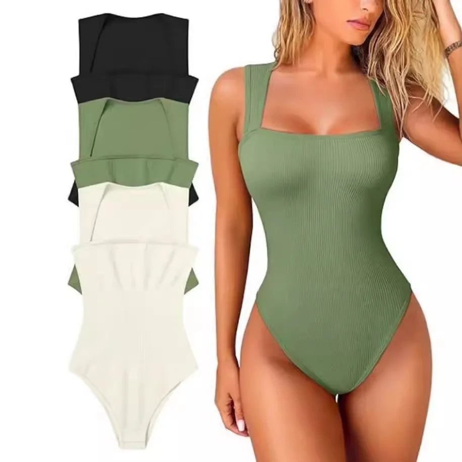 2025 Wholesale Women's Bodysuit Jumpsuit European American Fashionable Design Oversized Square Tight Skinny Fit Solid for Summer