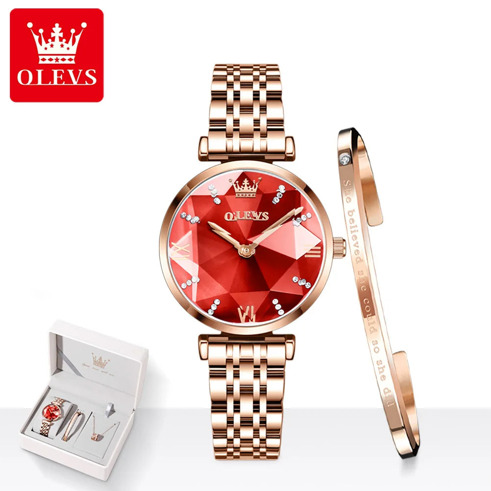OLEVS 6642 Brand Hot Sale Ladies Watch Set Luxury Watch Steel Band Strap Quartz Waterproof Ladies Watch Simple Fashion
