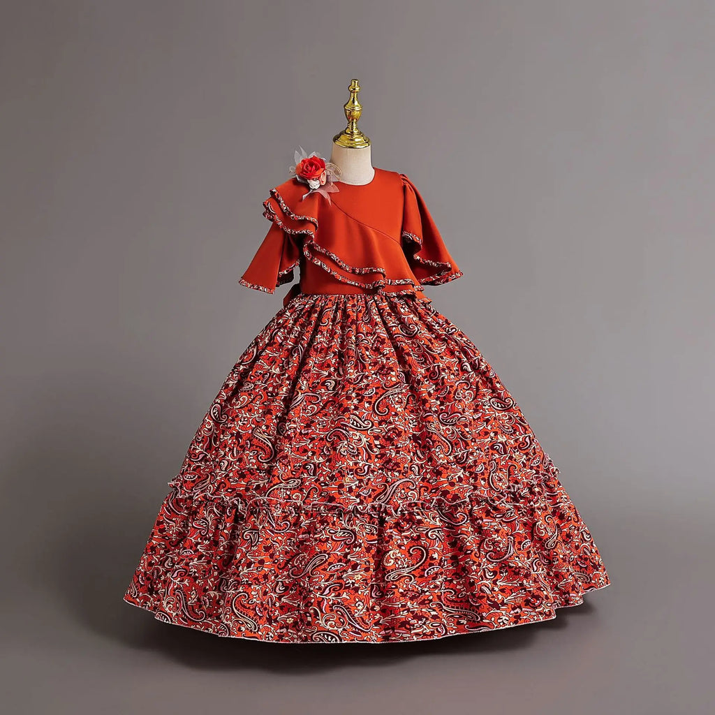 Summer Children's Clothing Chiffon comfort Fabric Floral Girl's Long Dress Party Floral Child Wedding Dress