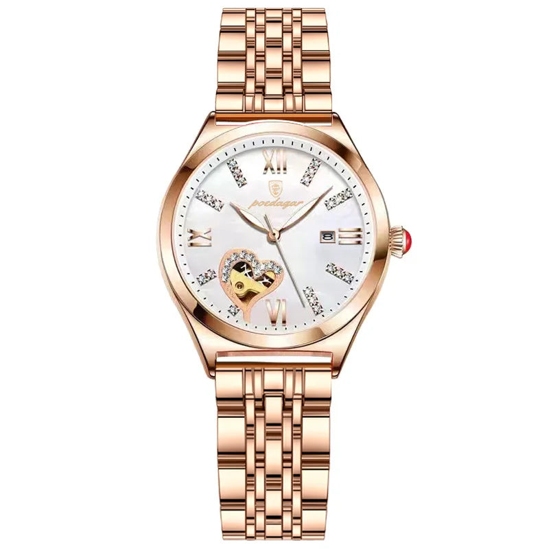 Women Fashion Watch POEDAGAR 320 Rose Gold Stainless Stain Steel Ladies Watch Waterproof Quartz Wristwatch Hands Gift