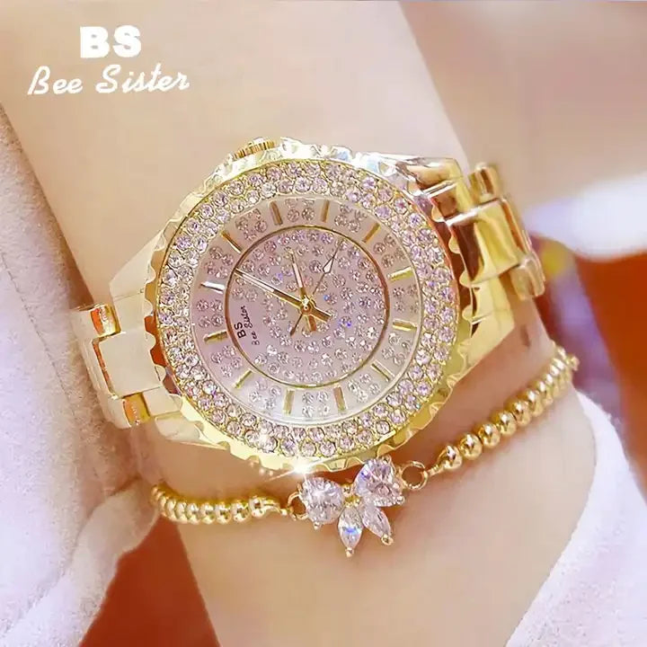 BS BEE SISTER 0280 Full New Ceramic Strap Design Women Diamond Quartz Watches Luxury White Dress Bracelet Fashion Ladies Watch