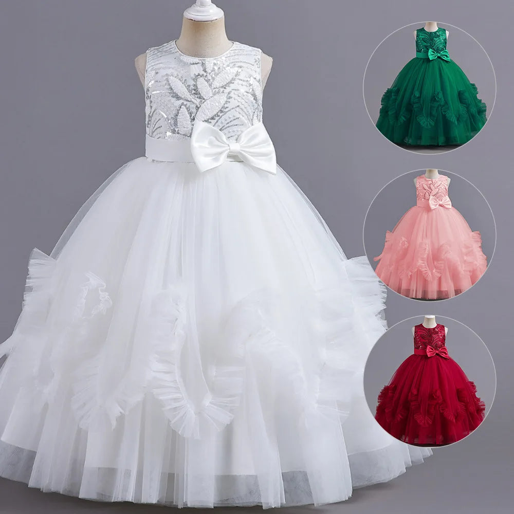 Girls Dress 2022 New Flower Lace Long Princess Dress 4-14 Birthday Communion Party Wedding Dress