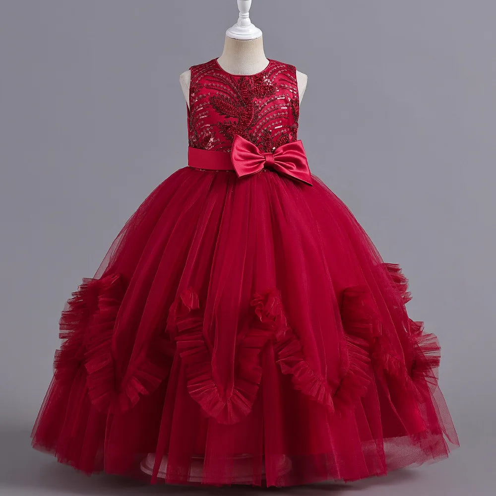 Girls Dress 2022 New Flower Lace Long Princess Dress 4-14 Birthday Communion Party Wedding Dress