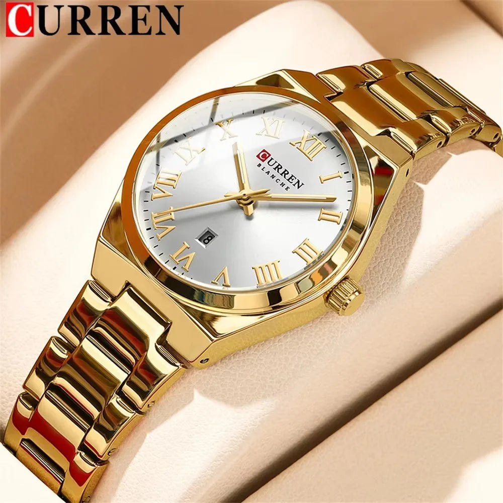CURREN 9095 Women Watches Romantic Girlfriend Gift Fashion Gold Stainless Stain Steel Ladies Watch Waterproof Quartz Wristwatch