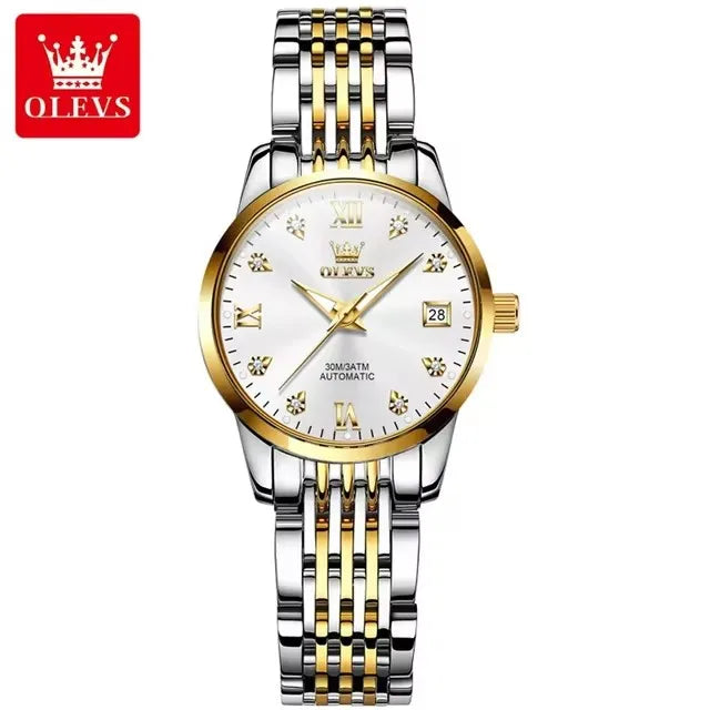 OLEVS 6673 Diamond Dial Mechanical Watch for Women Simple Fashion Classic Calendar Women's Automatic Watch Ladies Watch