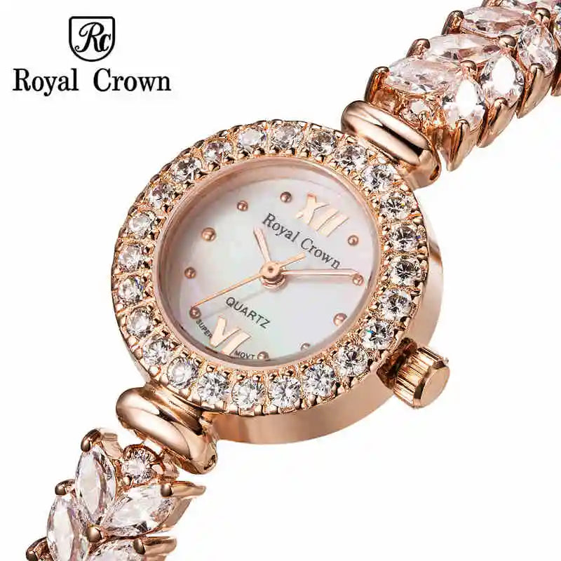 Royal Crown Women's Watch Japan Quartz Hours Fine Fashion Bracelet Jewelry Band Shell Luxury Rhinestones Girl Birthday Gift
