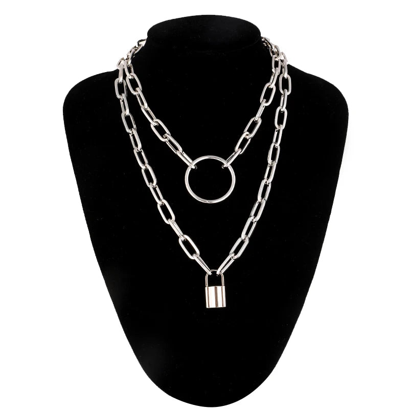Layered Chain Necklace Cool Lock Goth Accessories Grunge Style Fairy Core Choker 2000s Aesthetic Y2k  Jewelry