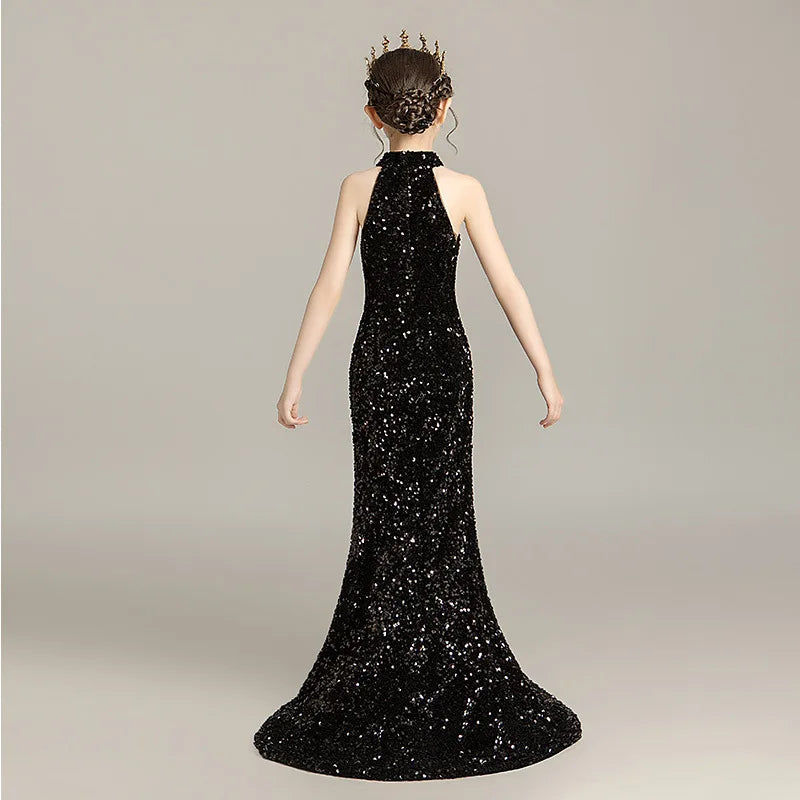 Evening Dress for Girls Kids Elegant Gowns Teen Birthday Party Dresses Children Mermaid Frocks Sexy Sequins Stitching Vestidos