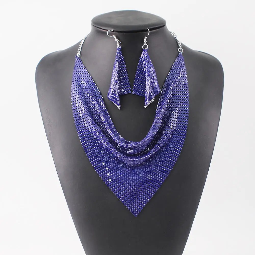 Rhinestone Chokers Set Metal Slice Maxi Necklace And Earrings Women Party Dress Accessories Fashion Jewelry Sets UKEN