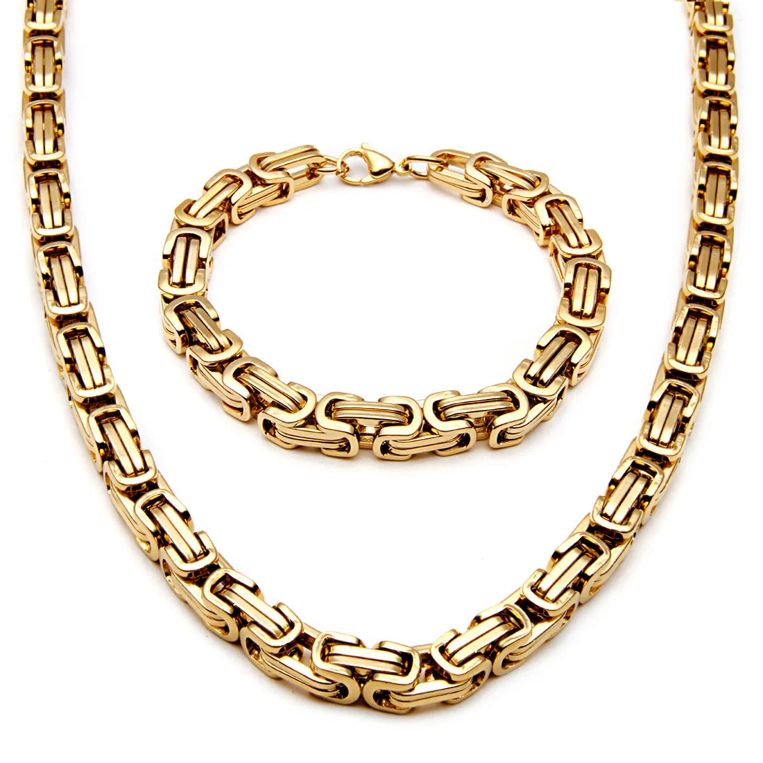 4MM 5MM 6MM 8MM Stainless Steel Byzantine Chains Necklaces Bracelets Set For Men Women Chain Jewelry Gifts Statement USENSET
