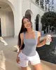 2025 Wholesale Women's Bodysuit Jumpsuit European American Fashionable Design Oversized Square Tight Skinny Fit Solid for Summer