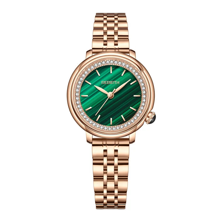 Rebirth Fashion Women Watch Top Brand Rose Gold Stain Steel Waterproof Date Quartz Ladies Watch High Quality Clock Gifts D046