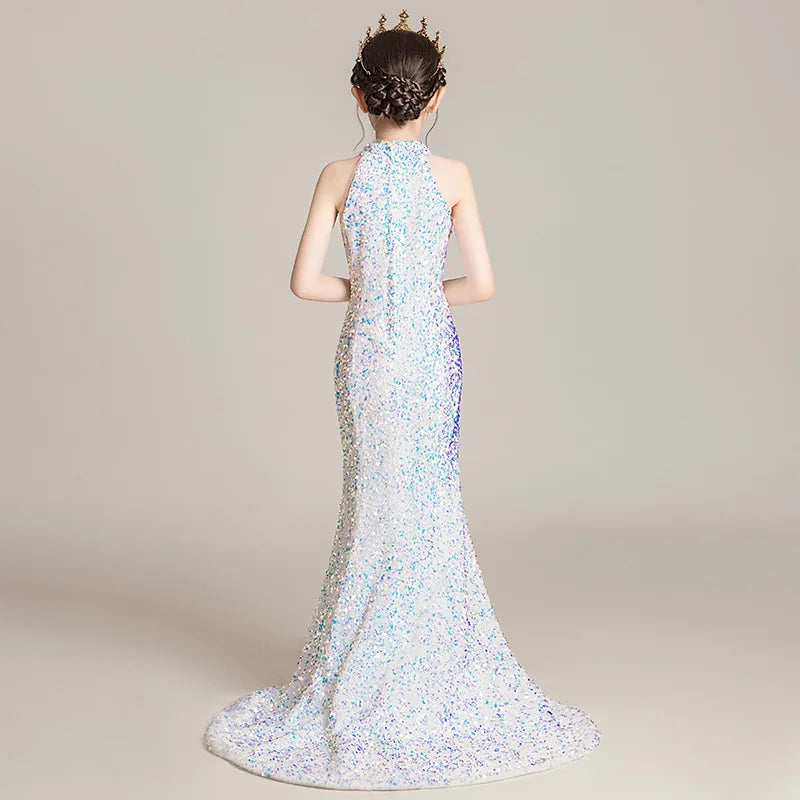 Evening Dress for Girls Kids Elegant Gowns Teen Birthday Party Dresses Children Mermaid Frocks Sexy Sequins Stitching Vestidos