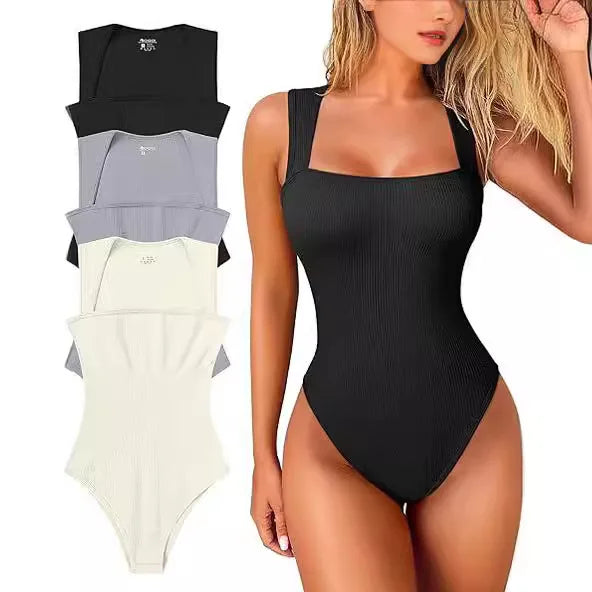 2025 Wholesale Women's Bodysuit Jumpsuit European American Fashionable Design Oversized Square Tight Skinny Fit Solid for Summer